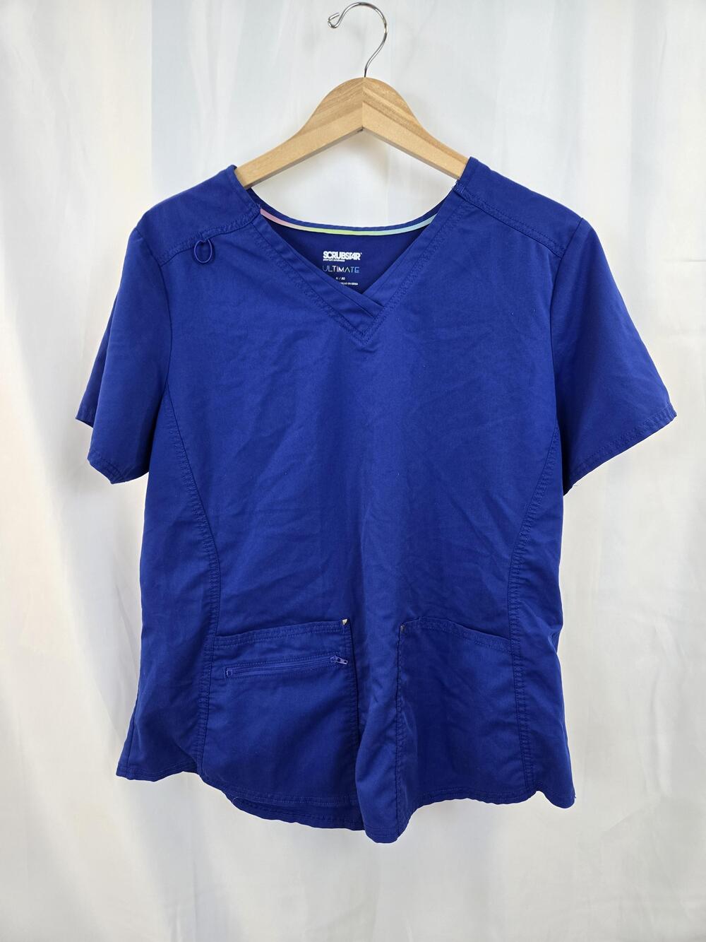 Scrubstar Scrub Top Womens XL Blue V Neck Short Sleeve Pockets Tunic Nurse